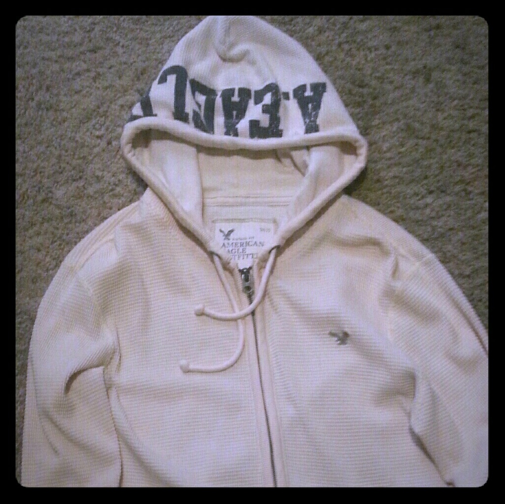 American Eagle Men's Ivory Hoodie Sweater Jacket